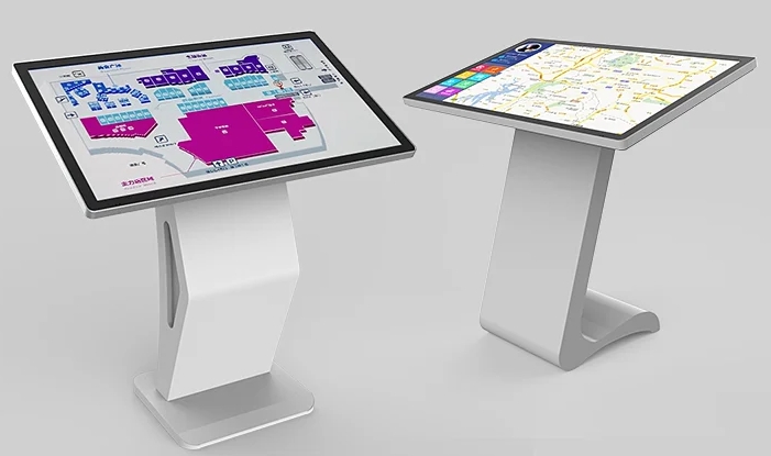 Indoor slanted interactive multimedia kiosk